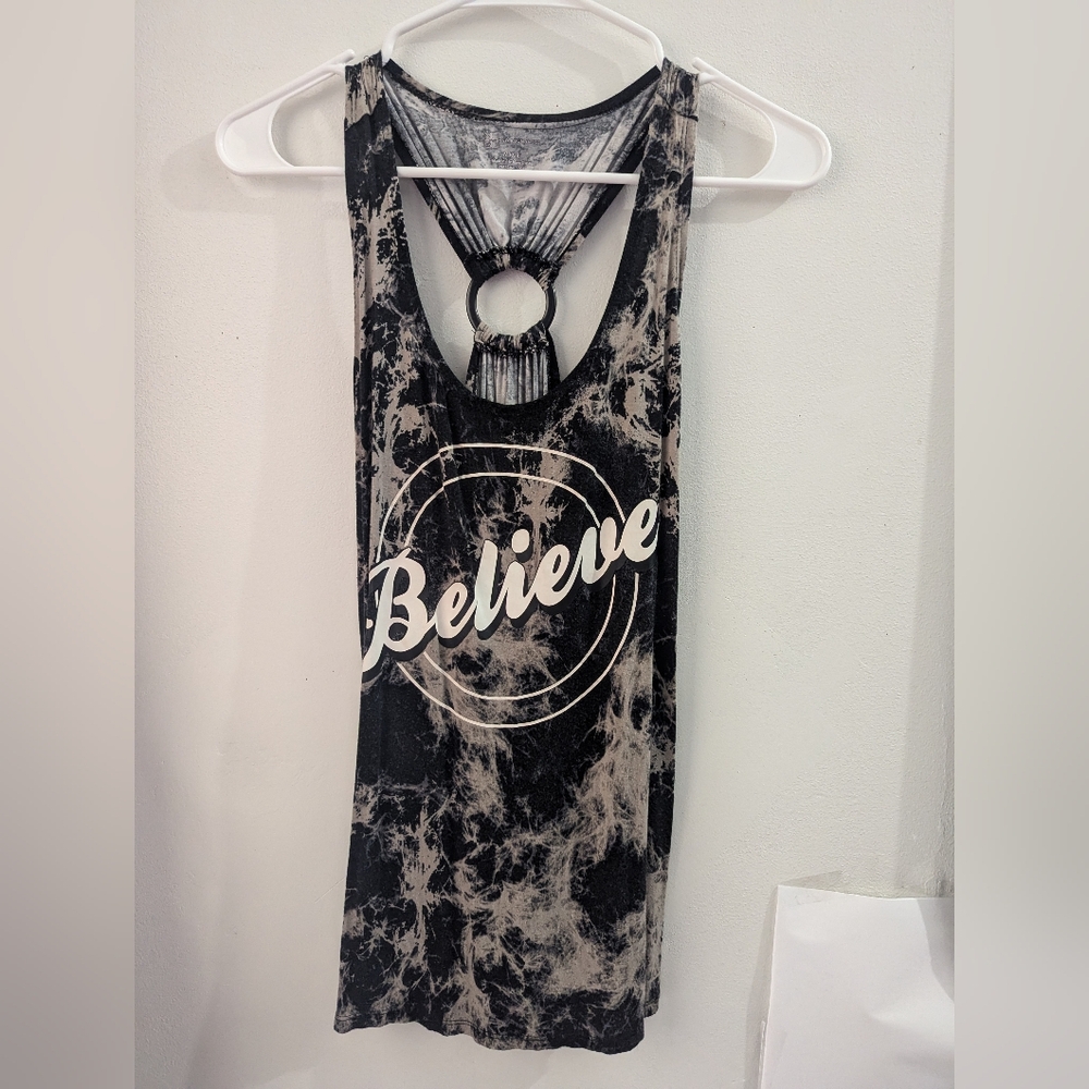 No Boundaries Black and Gray Sleeveless Cut Out Tank Top